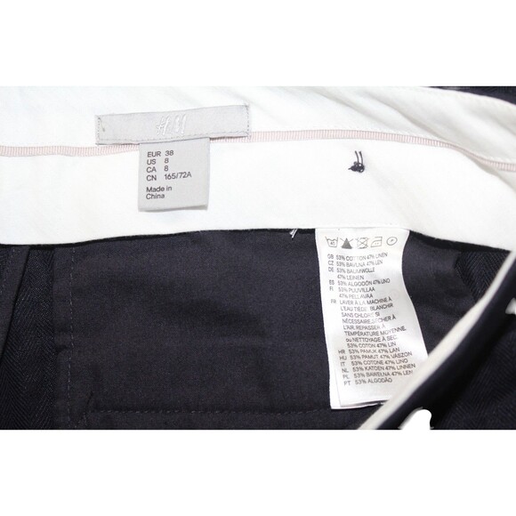 H&M Flare Leg Navy Blue Cotton Linen Blend Dress Pants Women's Size 8 - Picture 7 of 7